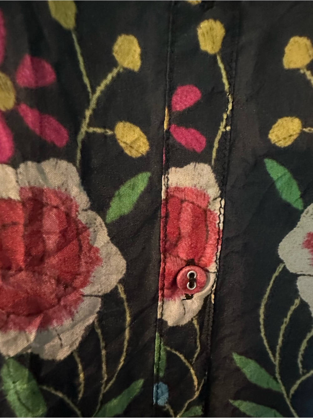 Johnny Was Black Floral Silk Top with Multicolor Blooms - Picture 4 of 6